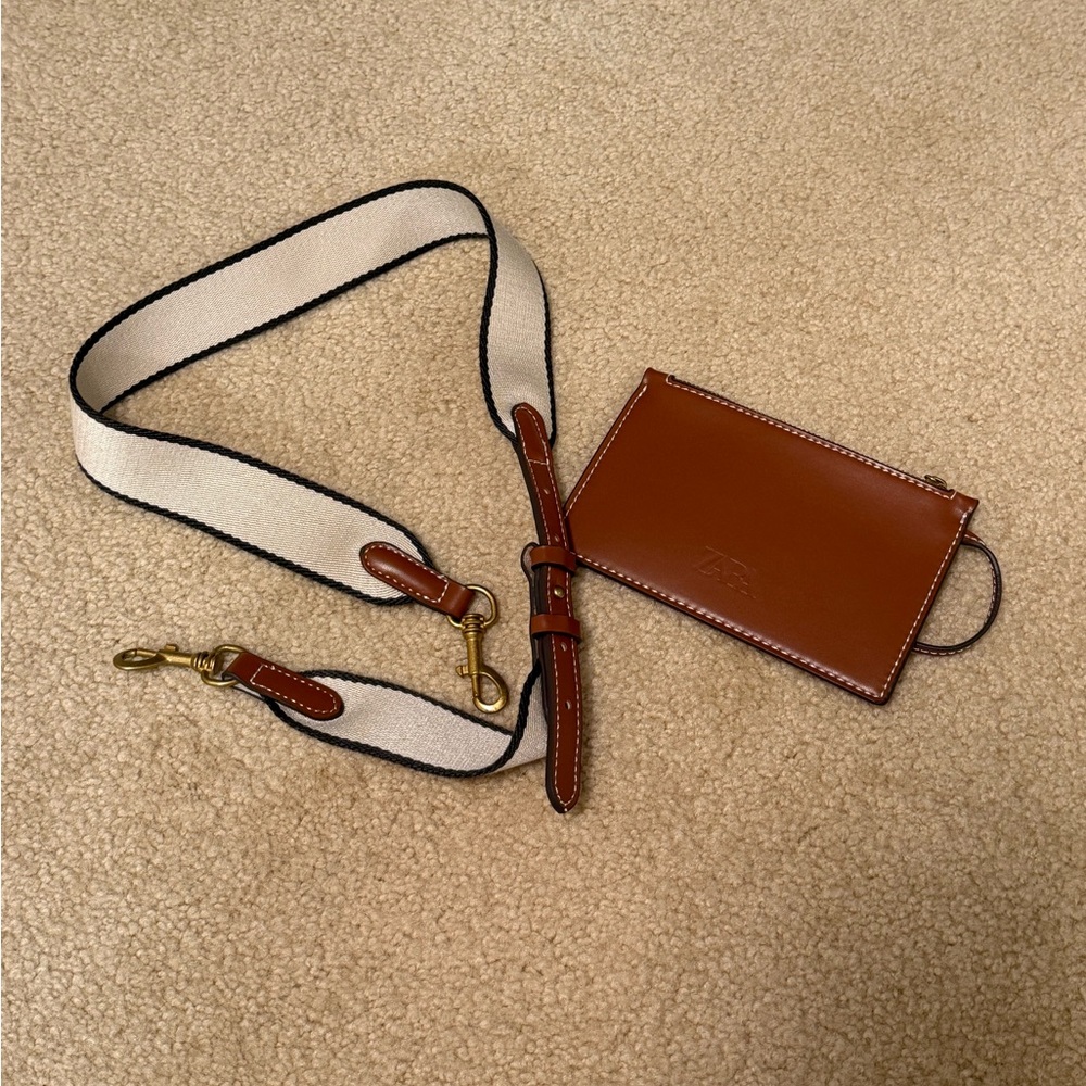 Zara Two-Tone Canvas and Leather Crossbody in Cream and Brown - Picture 5 of 5